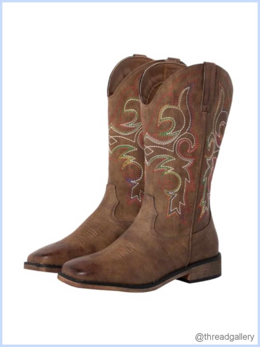 Women's Square Toe Western Cowboy Boots Faux Leather Mid-Calf